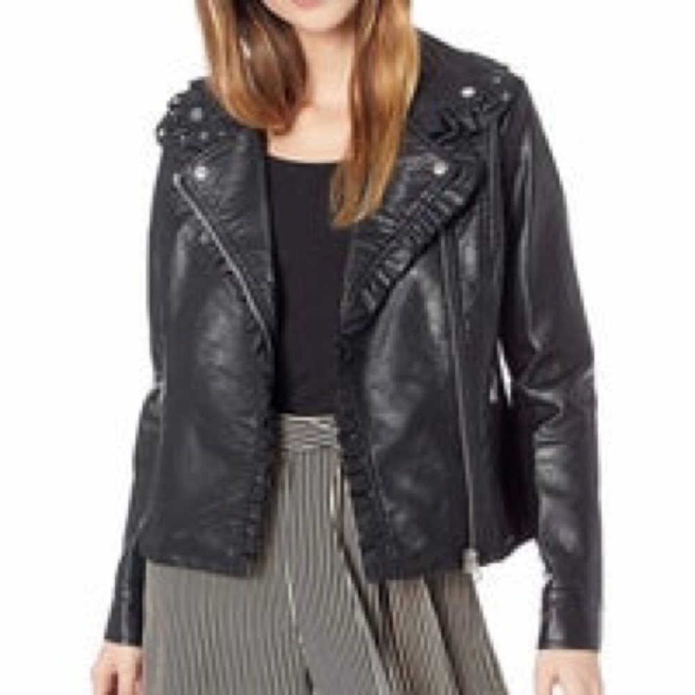 JESSICA SIMPSON moto ruffle leather jacket